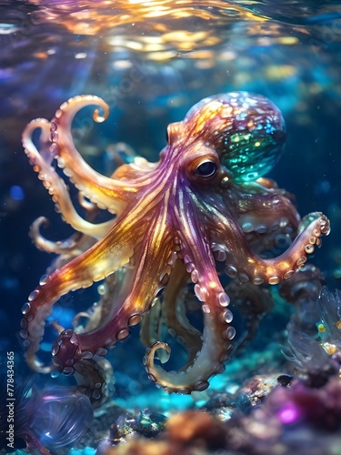A colorful octopus is swimming in the ocean