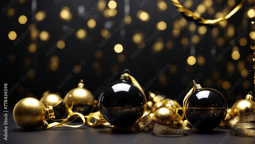 New Year minimalistic background Golden and black Glass