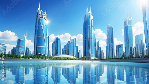 Picture of modern skyscrapers of a smart city futurist 