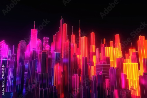 Neon Night Think of a city skyline at night  with vibrant pinks  oranges  and purples blending into a deep black background