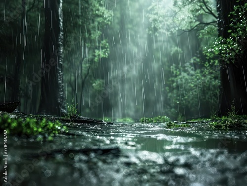 Acid Rain Falling on Forest: A Stark Reminder of Environmental in 3D Realism