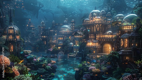 Submerged Serenity: Underwater City with Bubble Domes. © Exnoi