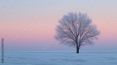 Tranquil Lavender to Sky Blue Gradient with Solitary Tree.