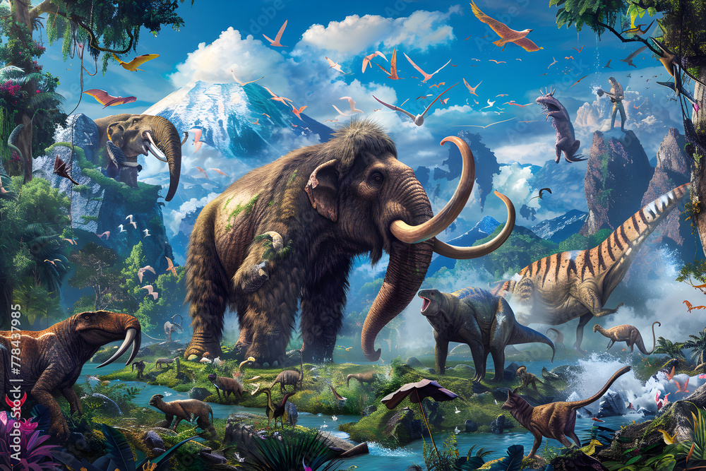 Breathtaking Panorama of the Prehistoric World Dominated by Extinct Breathtaking Panorama of the Prehistoric World Dominated by Extinct