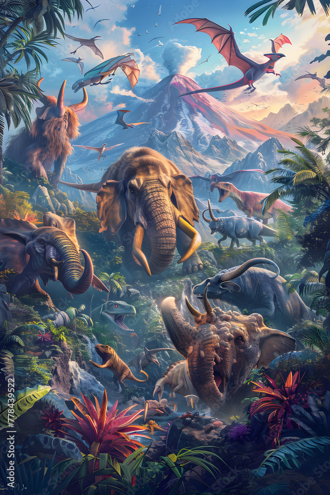 Breathtaking Panorama of the Prehistoric World Dominated by Extinct Breathtaking Panorama of the Prehistoric World Dominated by Extinct