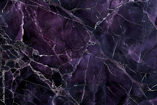 A dark purple marble texture with deep black veins, creating a mysterious and enchanting surface that draws the viewer into its depths. 32k, full ultra HD, high resolution