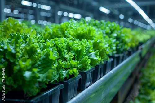Modern bright warehouse full of lettuce