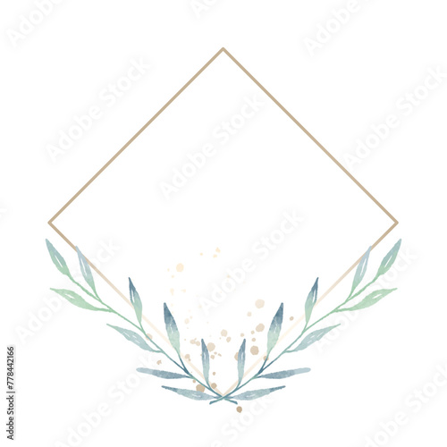 Elegant floral frame with watercolor green branches and leaves. Vector illustration © Feodora_21