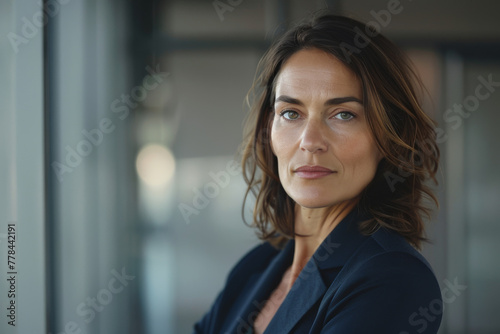 A woman with her arms crossed looks at the camera