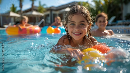 Young Girl Smiles Swimming in Pool