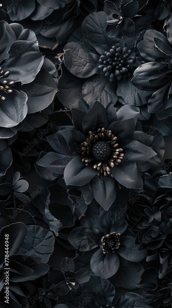 Abstract background of black flowers, wallpaper