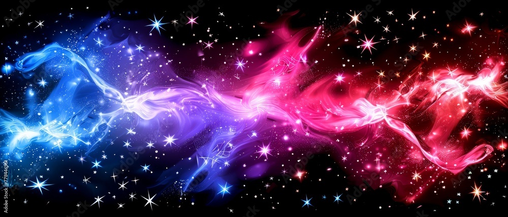   A colorful background featuring stars and swirls on a black canvas, providing ample space for text or logo placement in the lower right corner