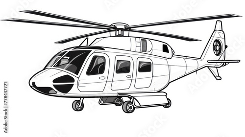 Transport-themed art: Coloring picture of a helicopter in flight, showcasing its powerful rotor and sleek profile.