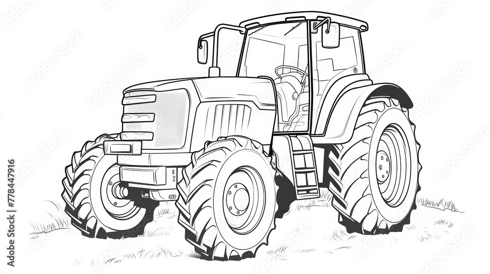 Rural technology: Coloring page featuring a tractor with large wheels, showcasing the essence of countryside machinery.