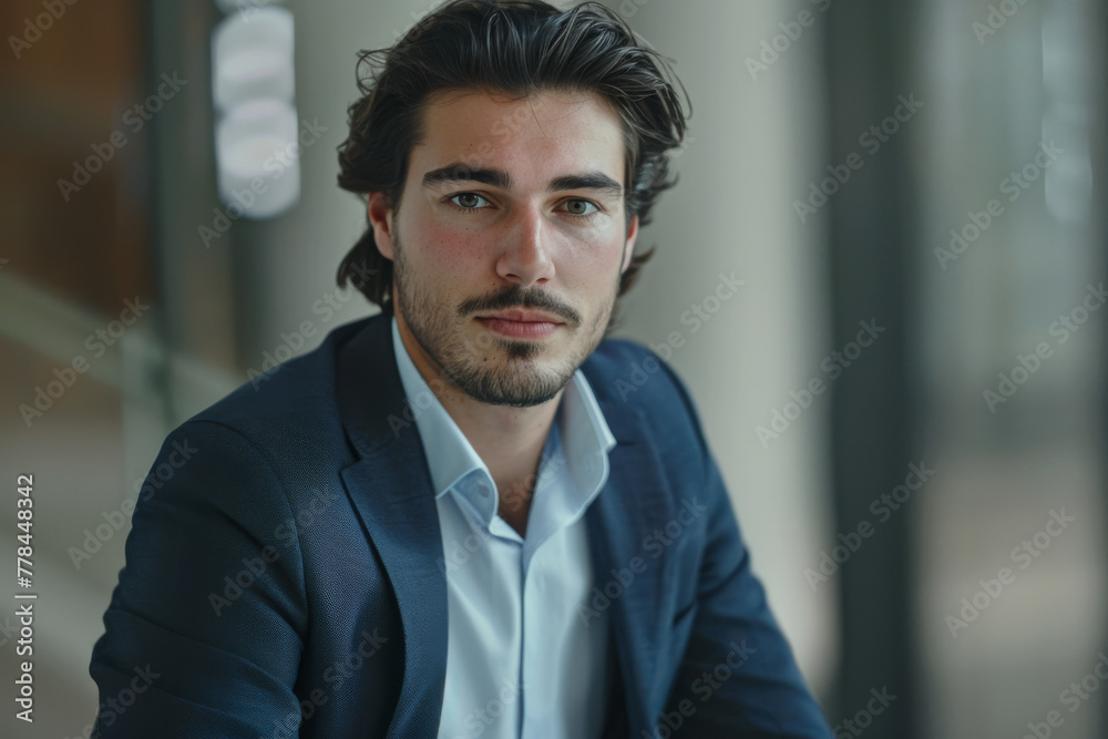 A man with a beard is wearing a suit and looking at the camera A man with a beard is wearing a suit and looking at the camera