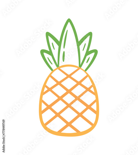 Pineapple Line Art Drawing Fruit Doodle Vector Illustration © Yuni
