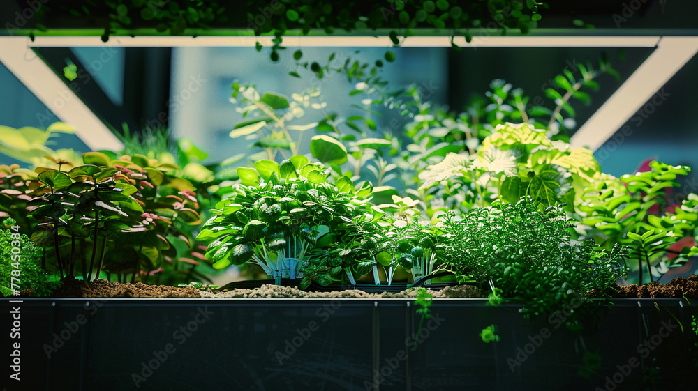 A balcony garden managed by AI systems that monitor plant health and water levels, ensuring thriving greenery year-round.