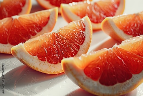 Fresh sliced grapefruits on white background