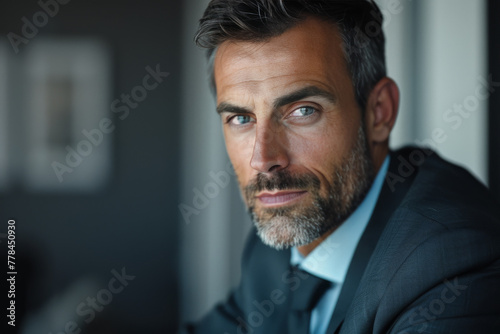 A man in a suit and tie looks at the camera