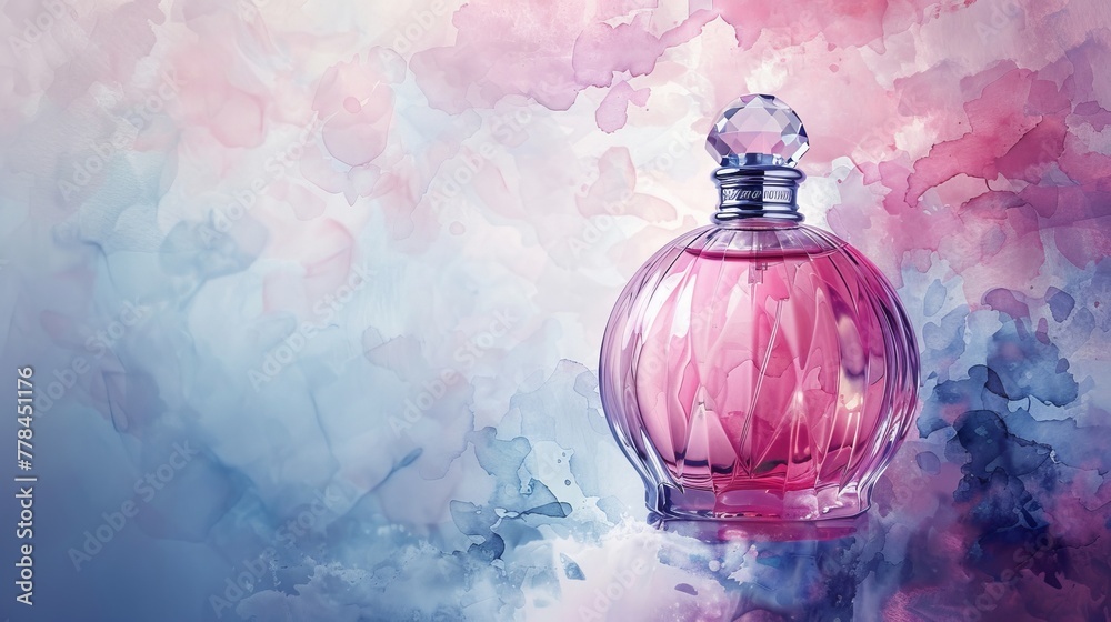 Elegant Perfume Bottle with Soft Watercolor Texture in Pastel Tones Elegant Perfume Bottle with Soft Watercolor Texture in Pastel Tones