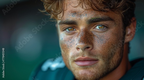 a close up of a man with freckles on his face and freckles all over his face.