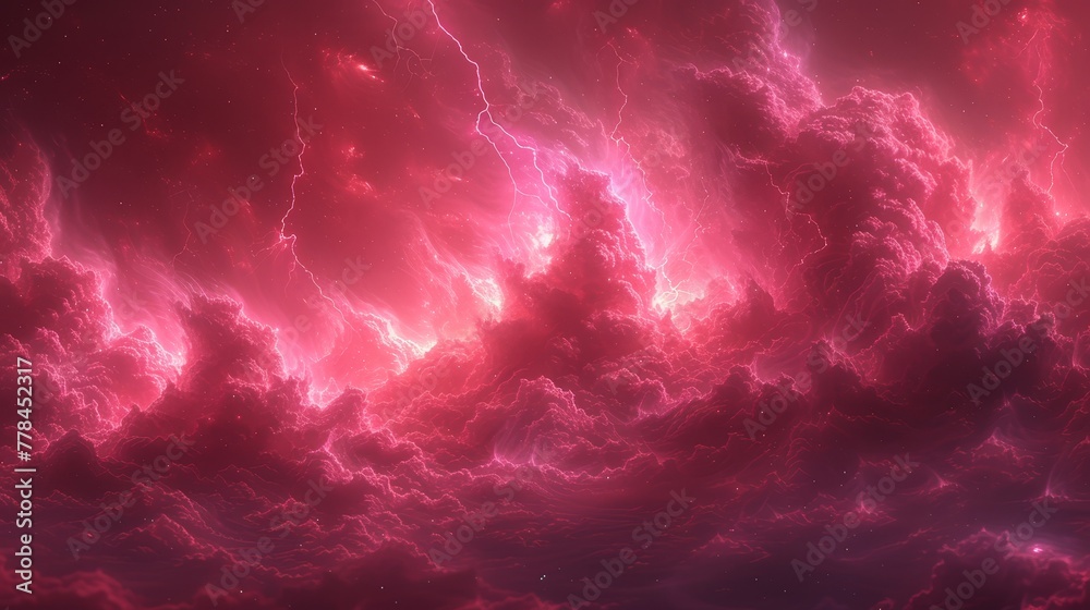 Fototapeta premium a computer generated image of a pink and red sky with a lot of clouds in the foreground and a star in the middle of the sky in the middle of the middle of the foreground.