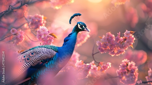Morning Light Meets Peacocks Grace Among Cherry Blossoms in Documentary Photography photo