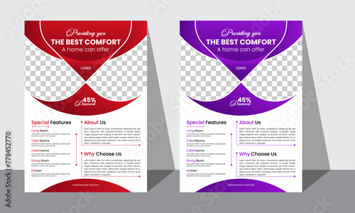Modern professional leaflet design template for real estate company with two color version available .