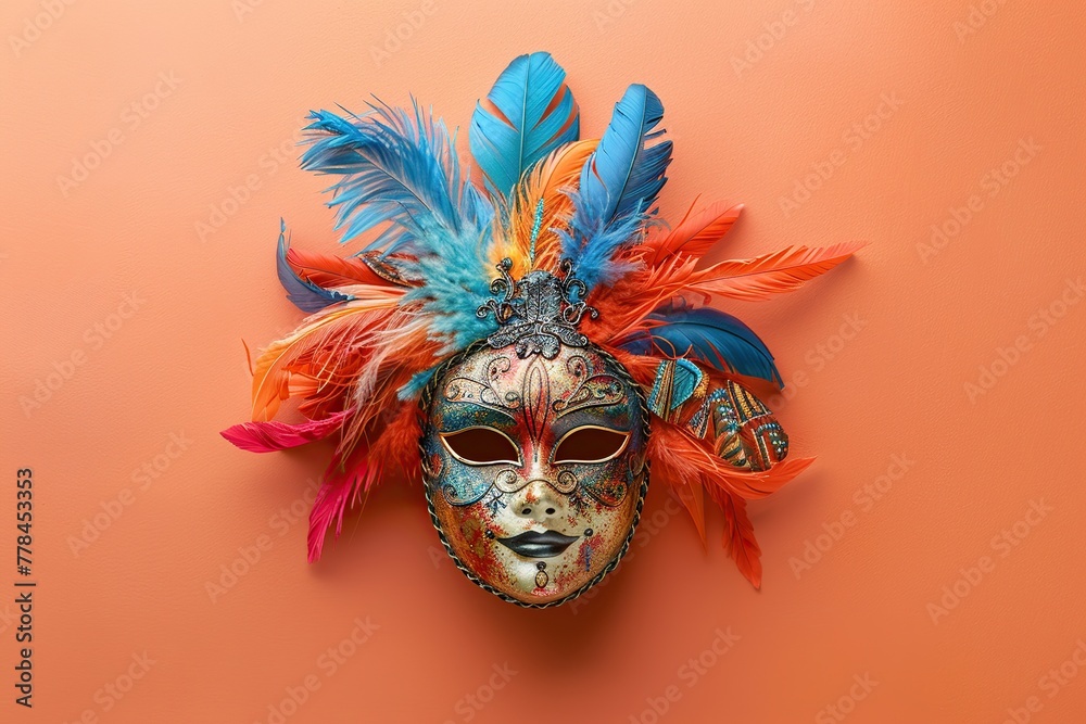 Colorful carnival mask with feathers