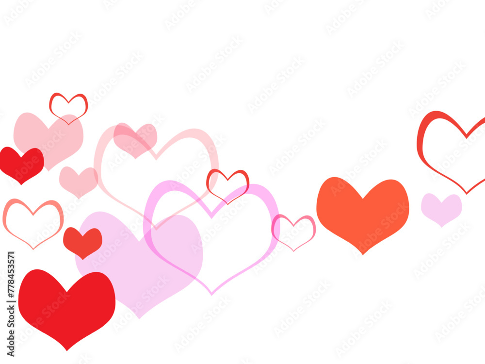 Red hearts confetti. Scatter cornered border on white valentine background. Red hearts confetti. Scatter cornered border on white valentine background.