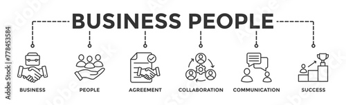 Business people banner web icon vector illustration concept with icon of business, people, agreement, collaboration, communication and success
