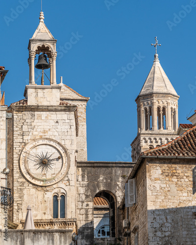 Historic Building Featuring Clock Tower and the bell tower of Saint Dominus Cathedral, Split, Croatia