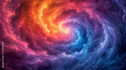 a computer generated image of a vortex of fire and blue and orange colors in the center of the image is a spiral of fire and blue and orange colors in the center of the center of the image. photo