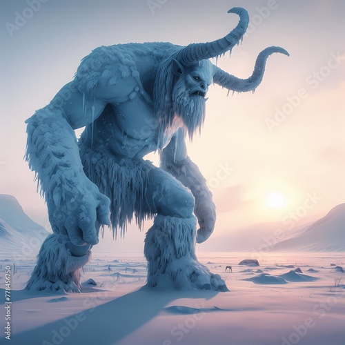 A snow giant with horns 