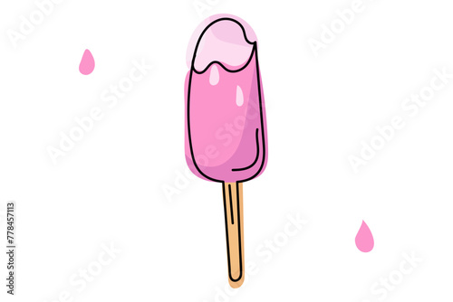 Colorful Doodle Ice Cream popsicle on beige stick in violet and pink colors. Editable stroke. Vector illustration for cards, business, banners, textile, wallpaper, wrapping	
