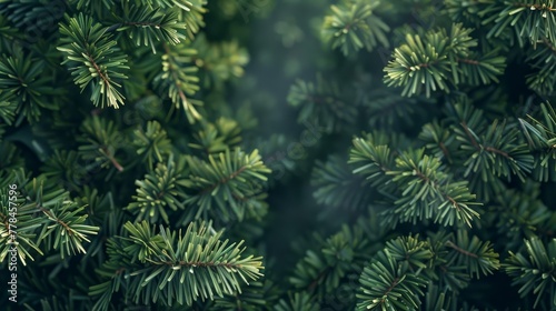 An artistic close-up of green pine tree branches  highlighting the beauty of nature