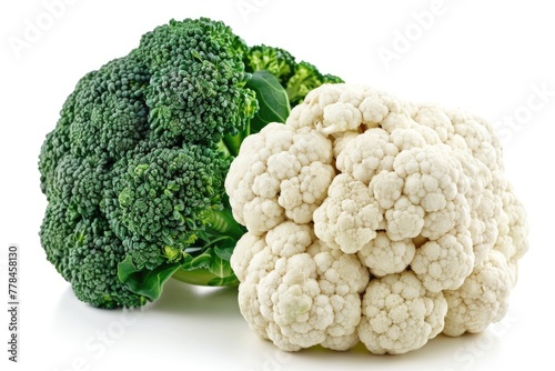 Fresh and Wholesome Broccoli and Cauliflower Isolated on White Background. Perfect Ingredients for Cooking Healthy and Nutritious Meals