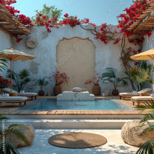 Pool With Lounge Chairs and Umbrellas