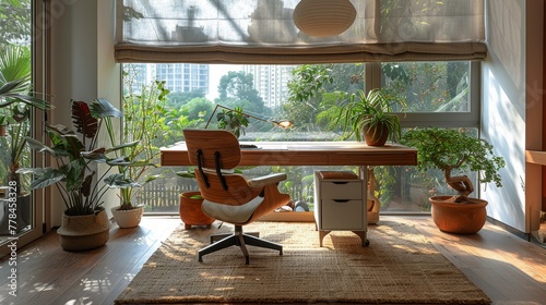 Desk With Computer in Front of Window