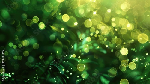 Green Orb Bokeh Background with Shiny Glowing Lights 