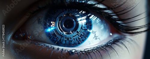 a woman's eye with a laser flashing on it
