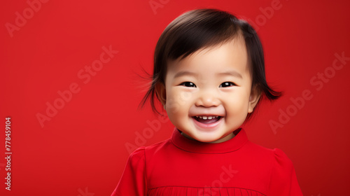 Delighted Asian Baby Girl in Solid Red Dress  © Creative Valley