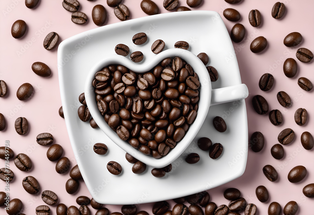 Roasted coffee beans heart shape - obrazy, fototapety, plakaty 