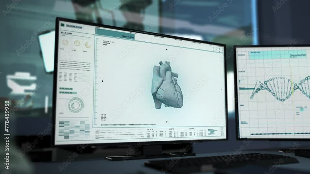 Digital disease diagnosis technology used at the futuristic laboratory. Digital disease diagnosis tech studies the patients heart. Digital disease diagnosis software identifies Cardiac Ischemia. Digital disease diagnosis technology used at the futuristic laboratory. Digital disease diagnosis tech studies the patients heart. Digital disease diagnosis software identifies Cardiac Ischemia.