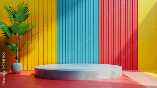 Potted Plant Against Multicolored Wall