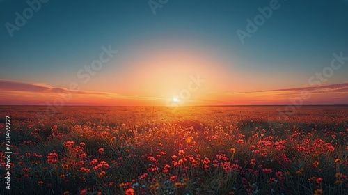 Sun Setting Over Wildflower Field