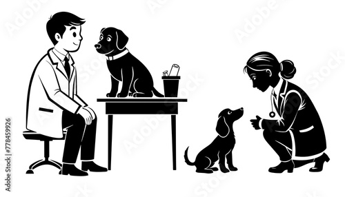 Veterinarians examining dogs in a clinic.
