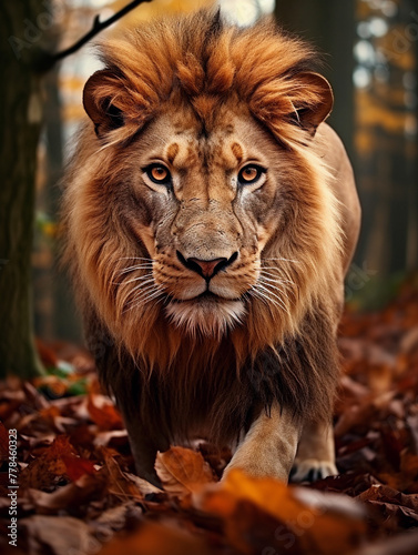 Lion face in forest