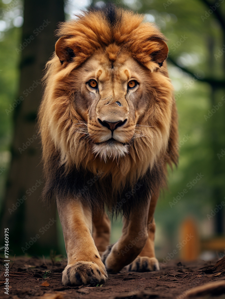 portrait of a lion in forest