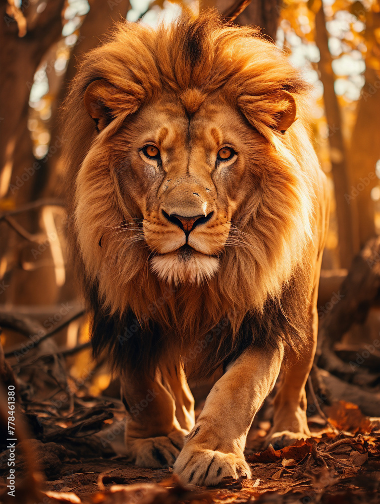 Fototapeta premium portrait of a lion in forest